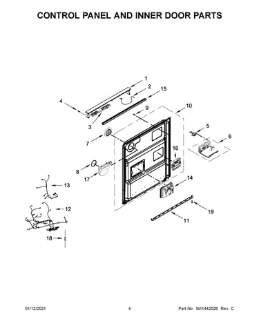 Control panel and inner door parts