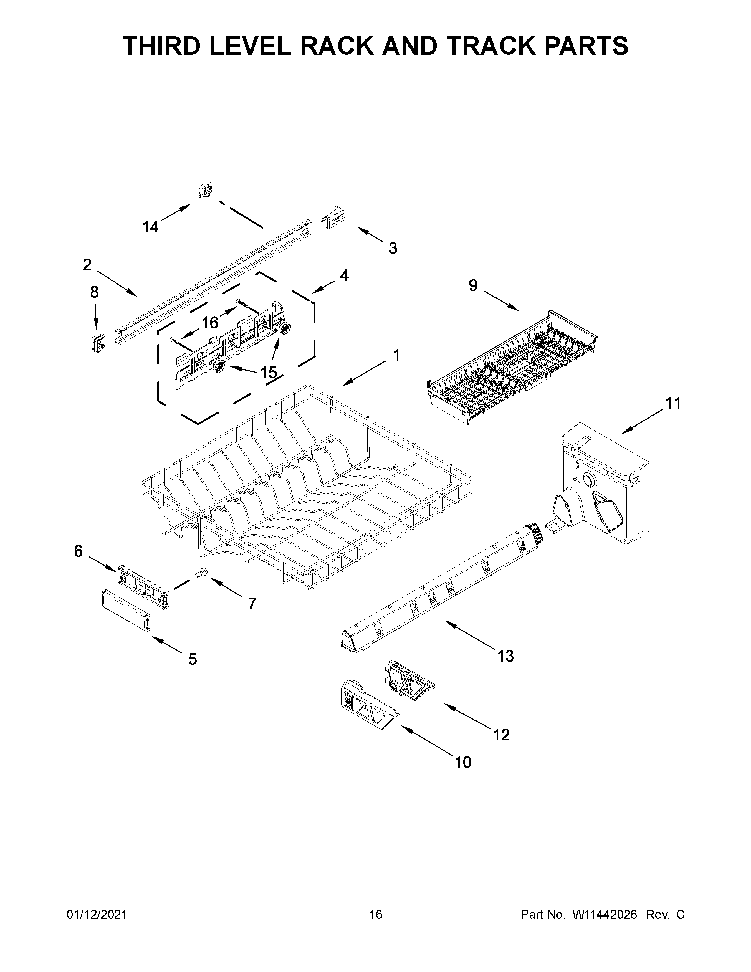 THIRD LEVEL RACK AND TRACK PARTS
