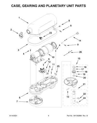 Case, gearing and planetary unit parts