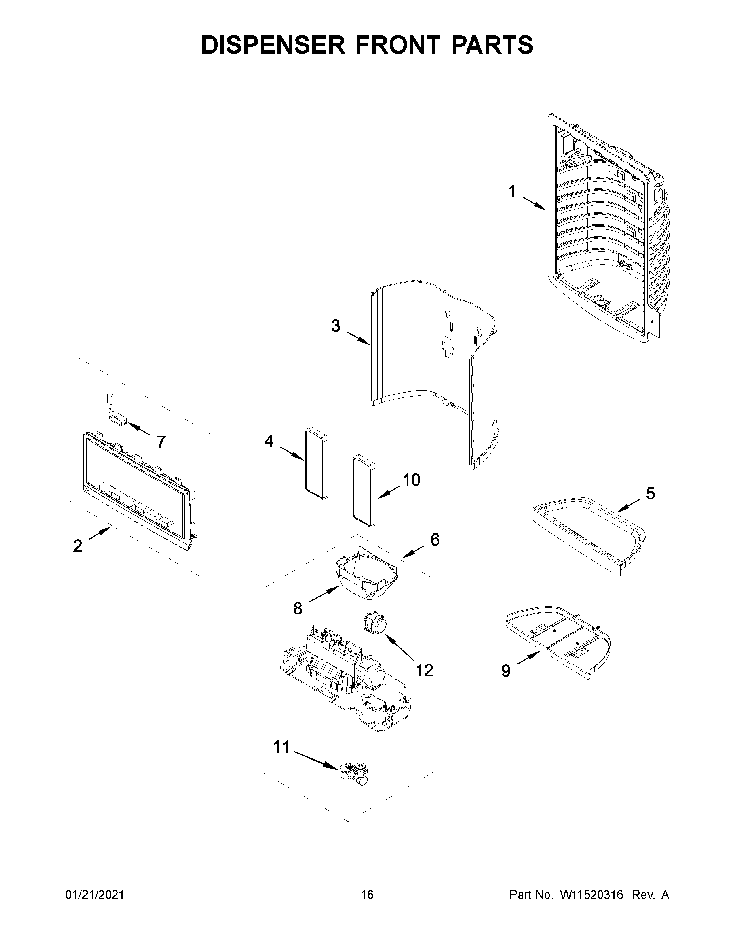 Dispenser front parts
