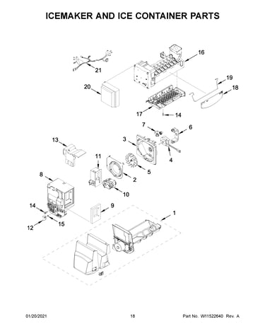 Icemaker and ice container parts