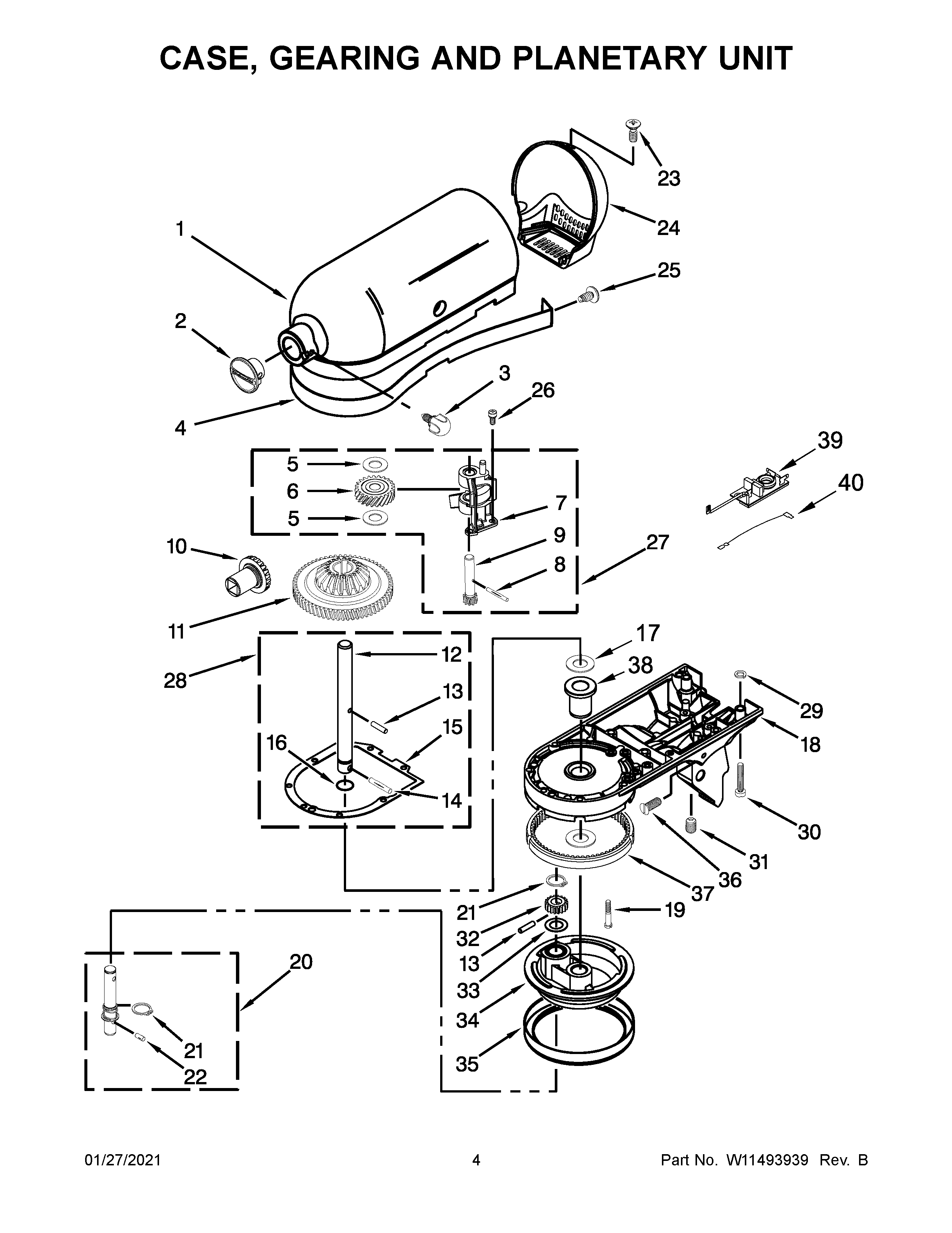 Case, gearing and planetary unit