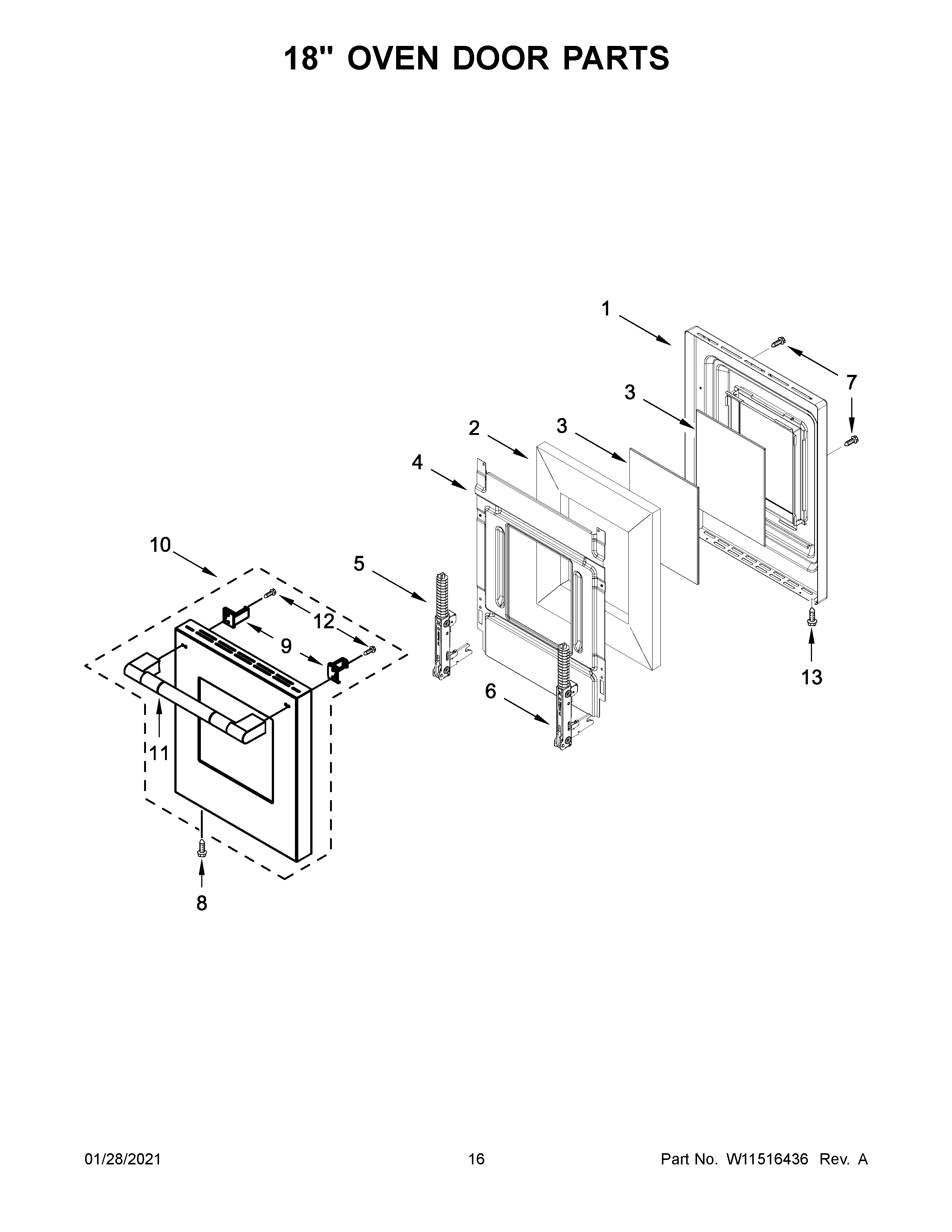 18" OVEN DOOR PARTS