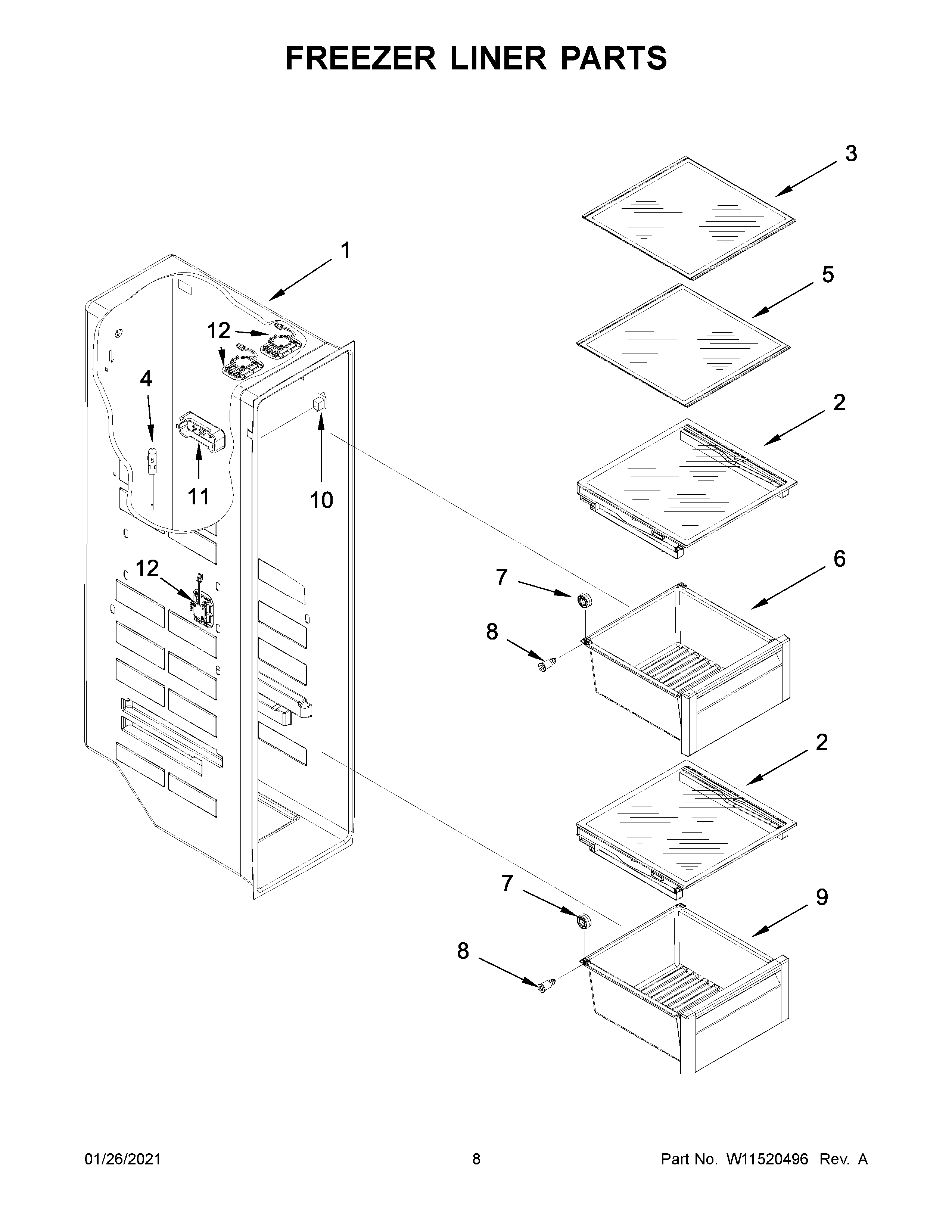 Freezer liner parts