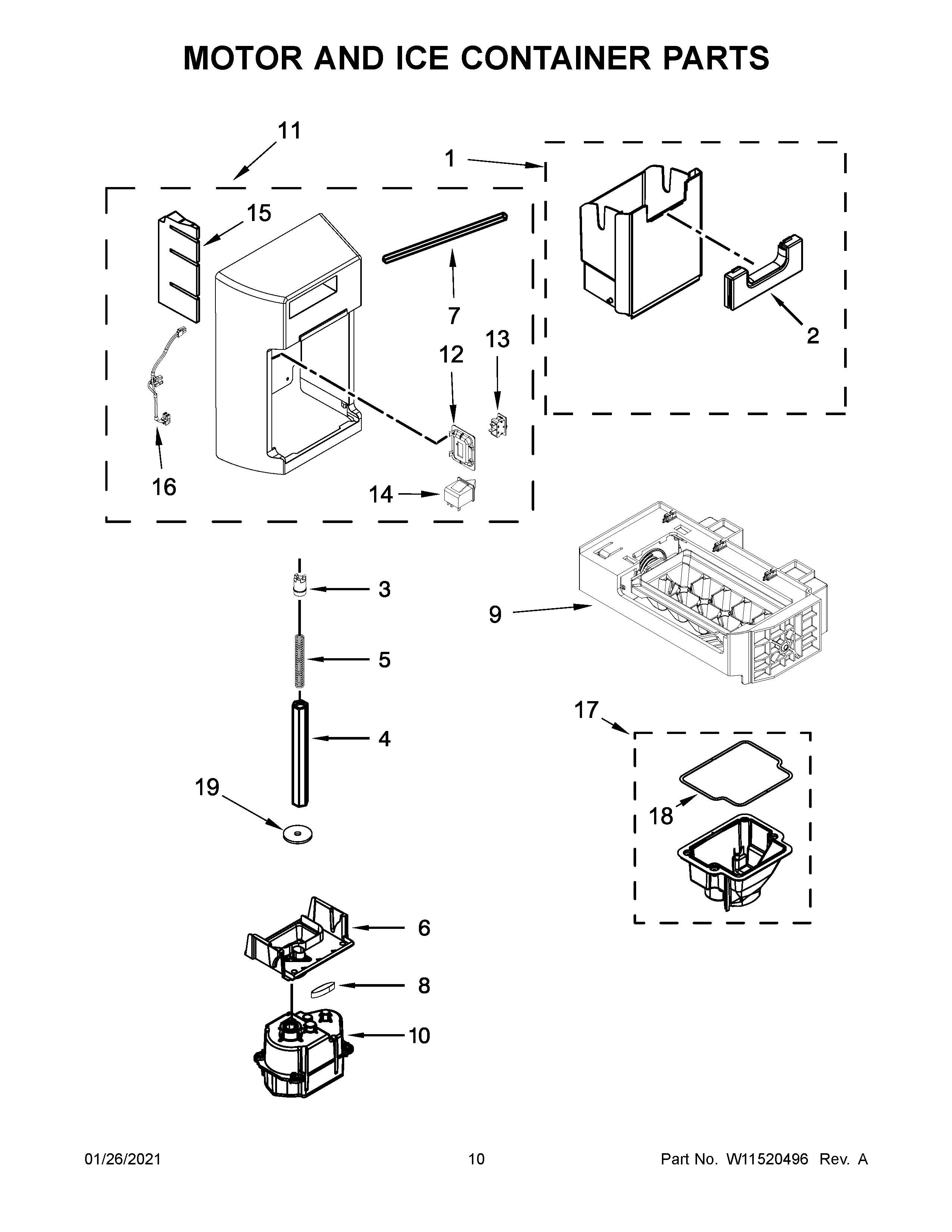 MOTOR AND ICE CONTAINER PARTS