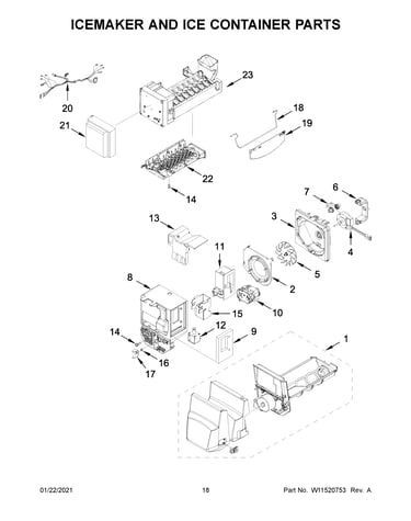 Icemaker and ice container parts