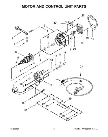 Motor and control unit parts