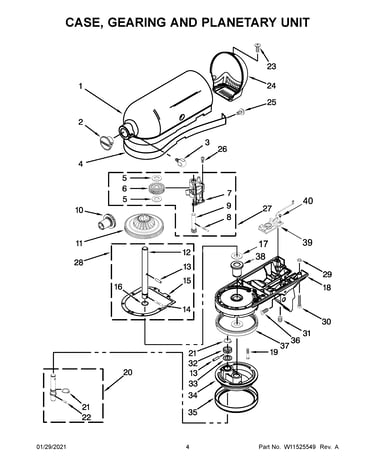 Case, gearing and planetary unit