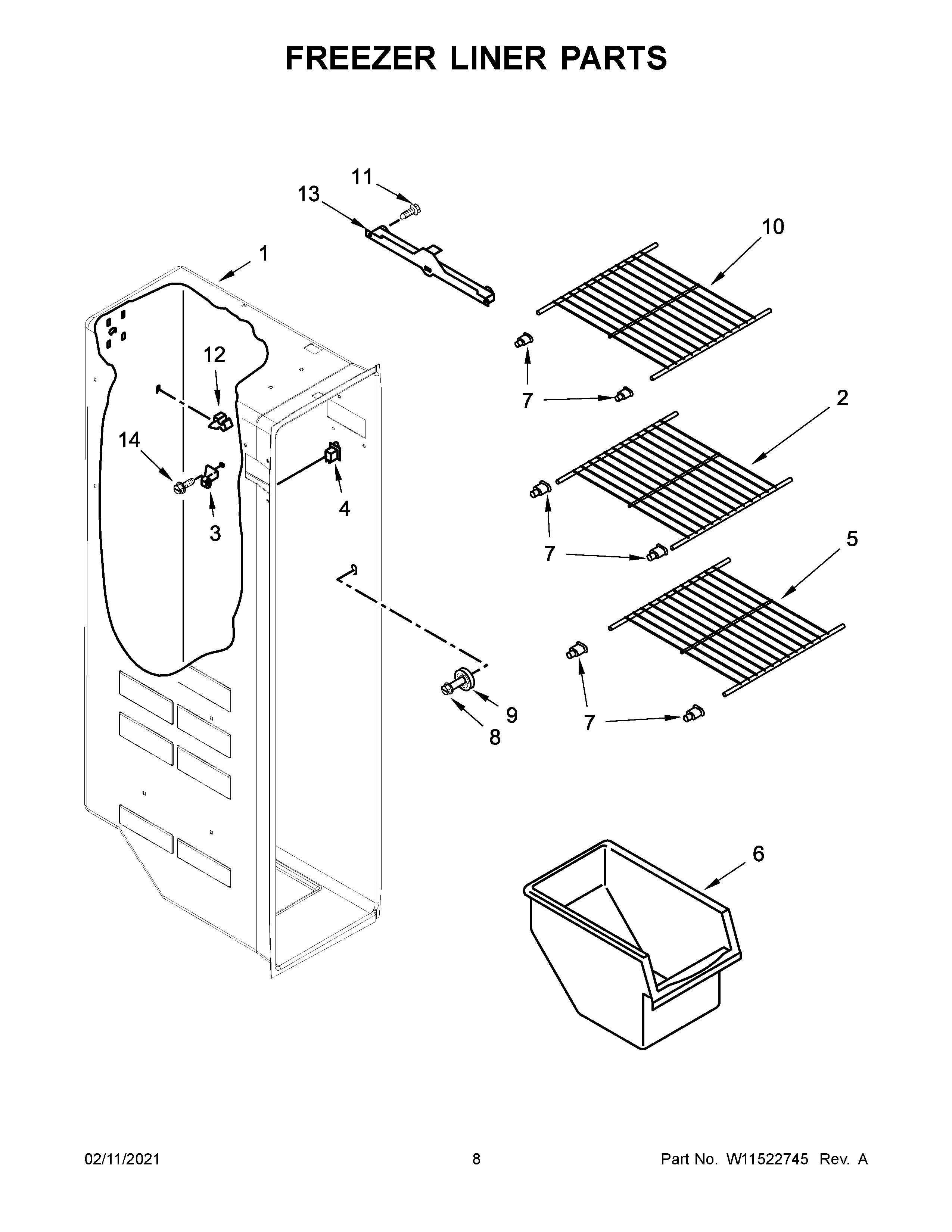 Freezer liner parts