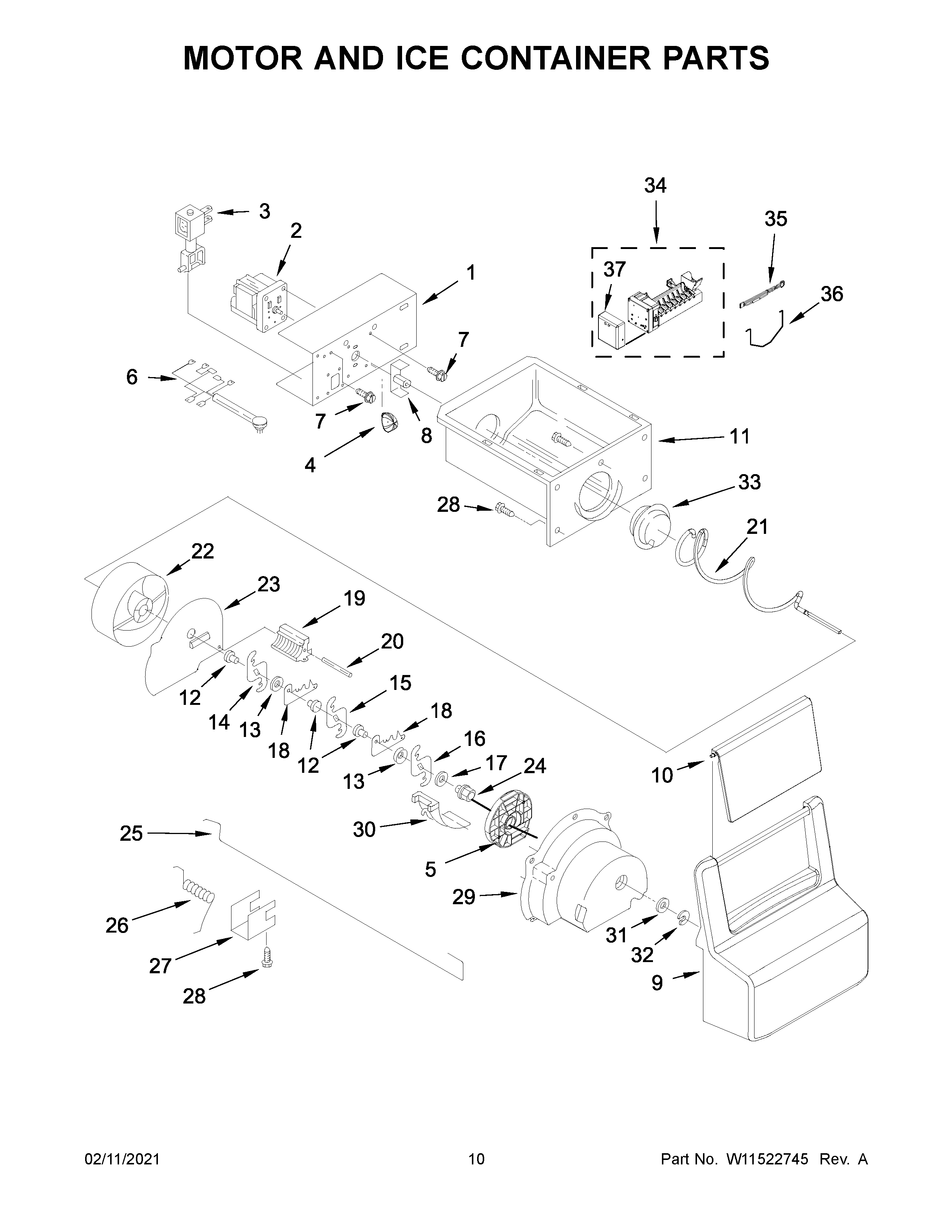 Motor and ice container parts