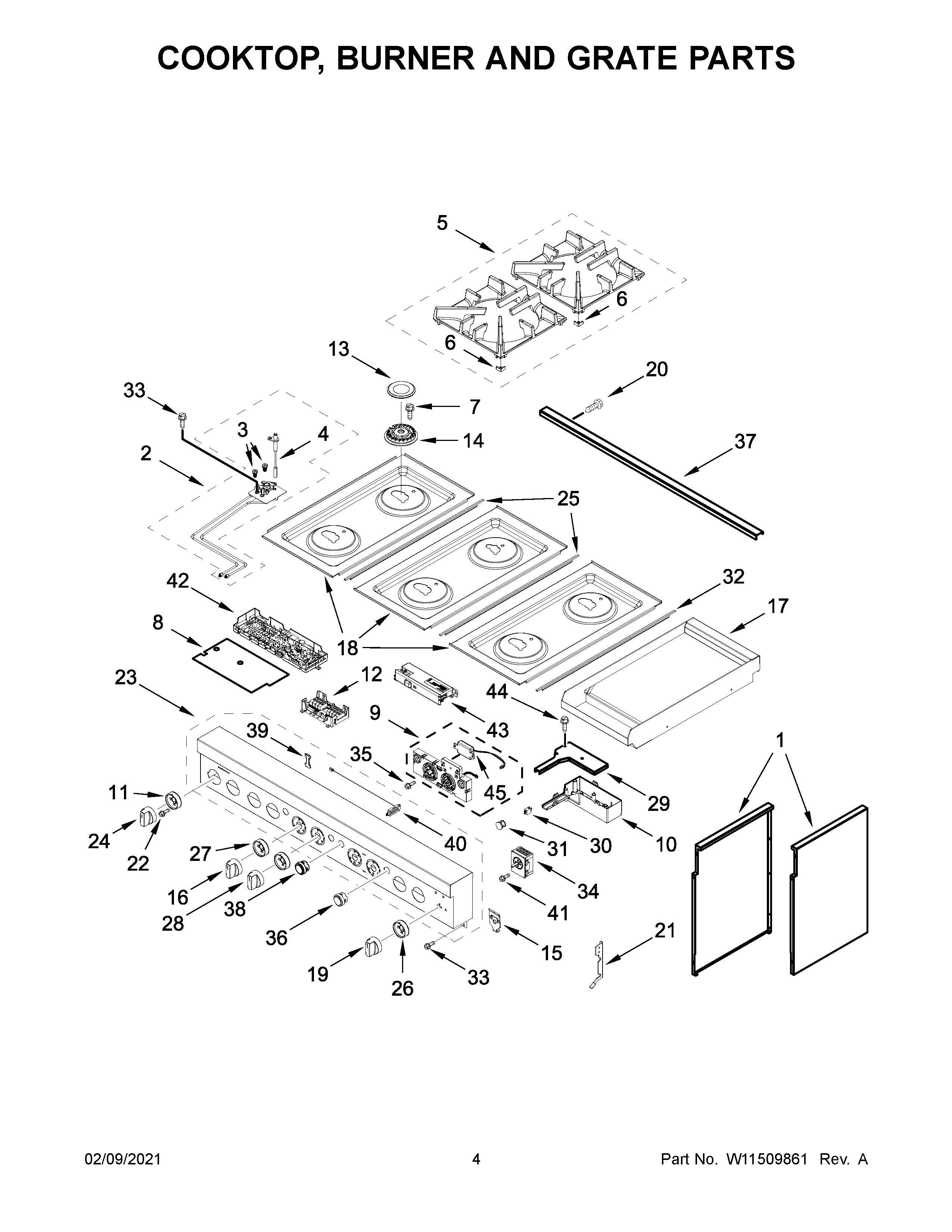 COOKTOP, BURNER AND GRATE PARTS