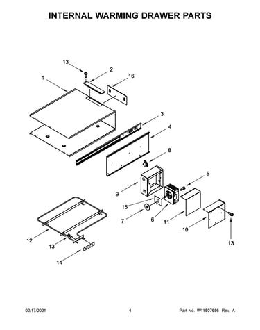 Internal warming drawer parts