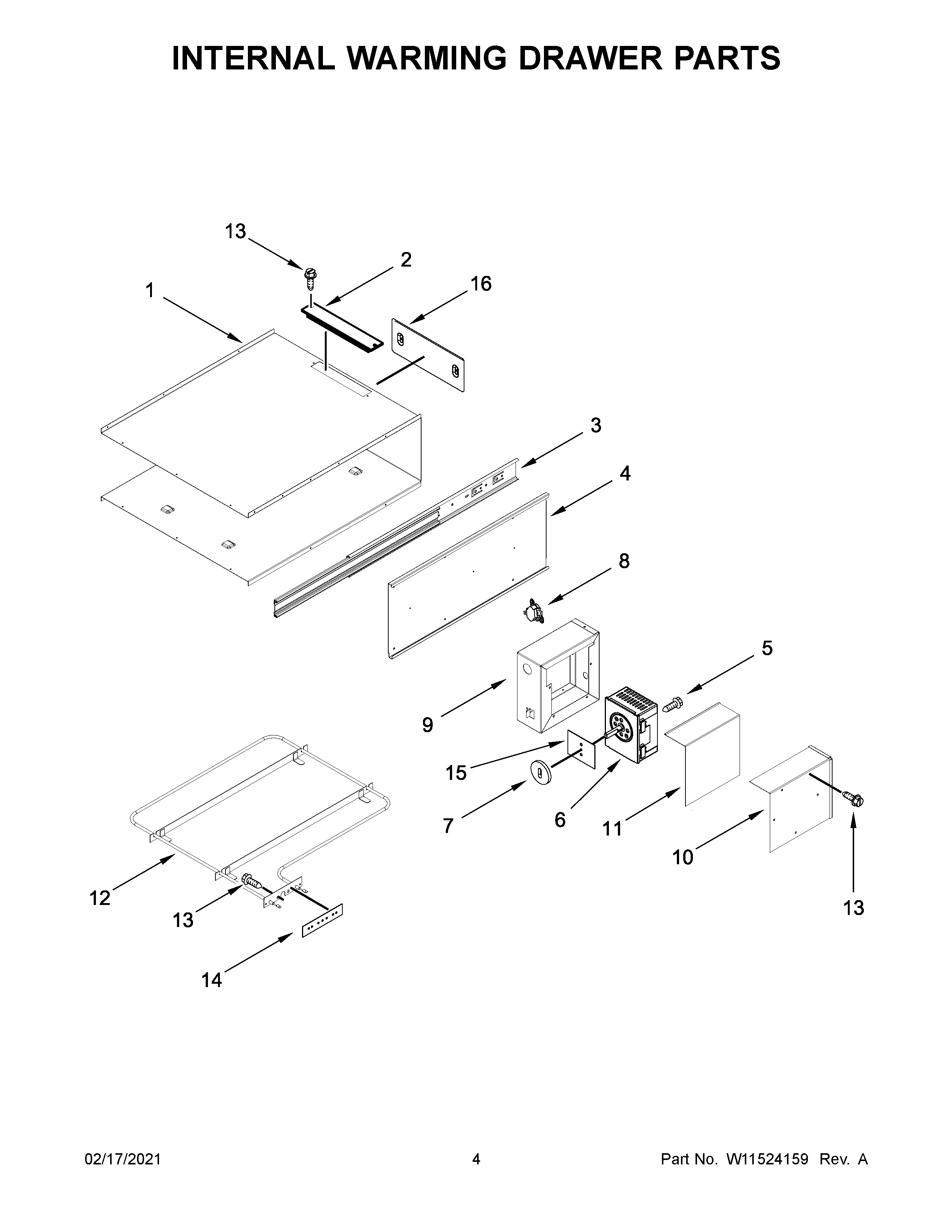 Internal warming drawer parts