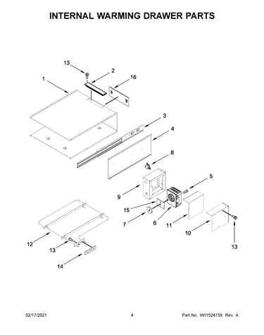 Internal warming drawer parts