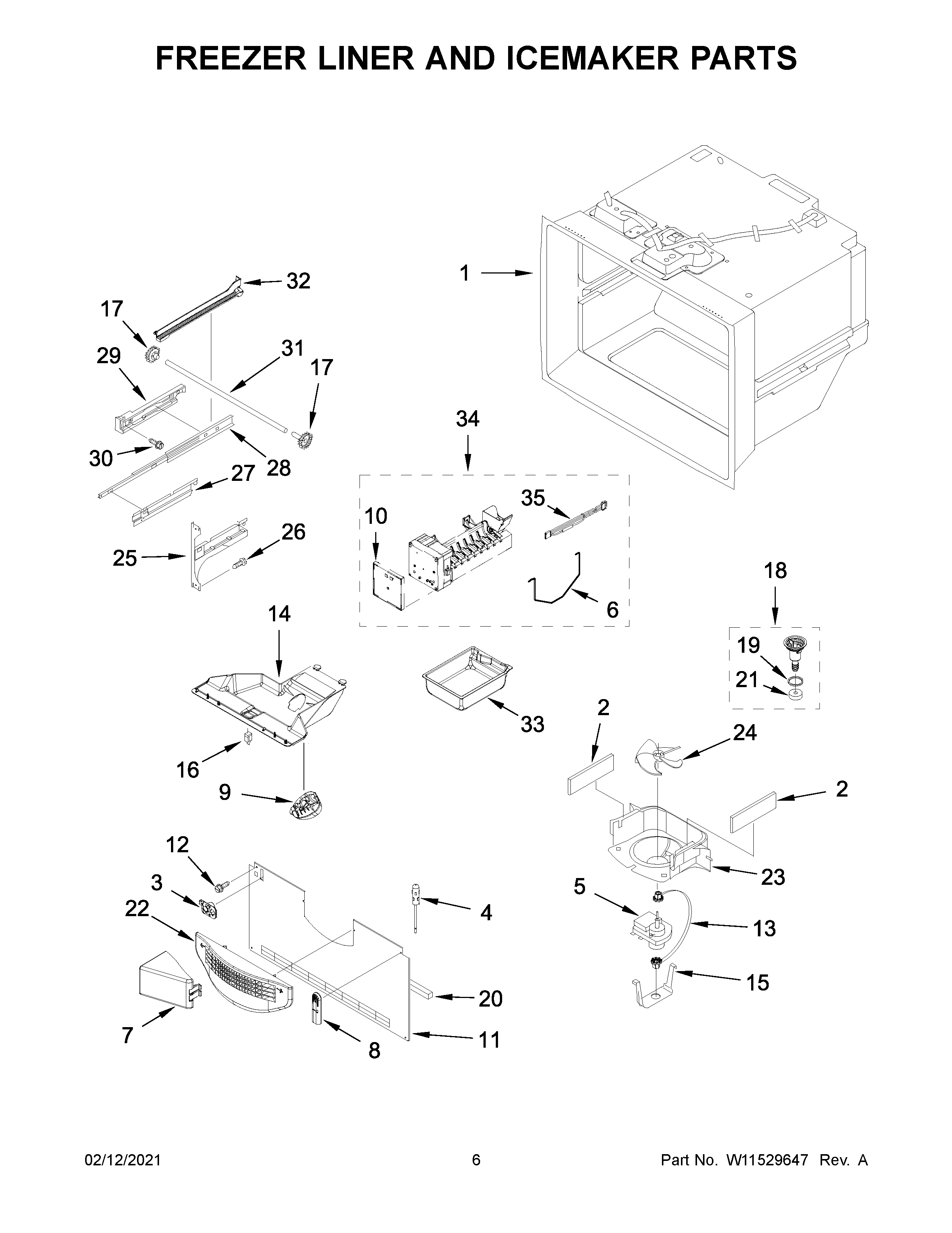 FREEZER LINER AND ICEMAKER PARTS