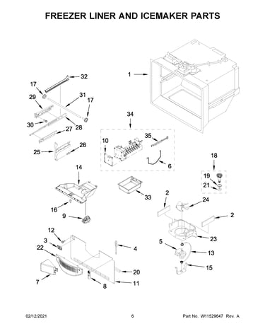 Freezer liner and icemaker parts