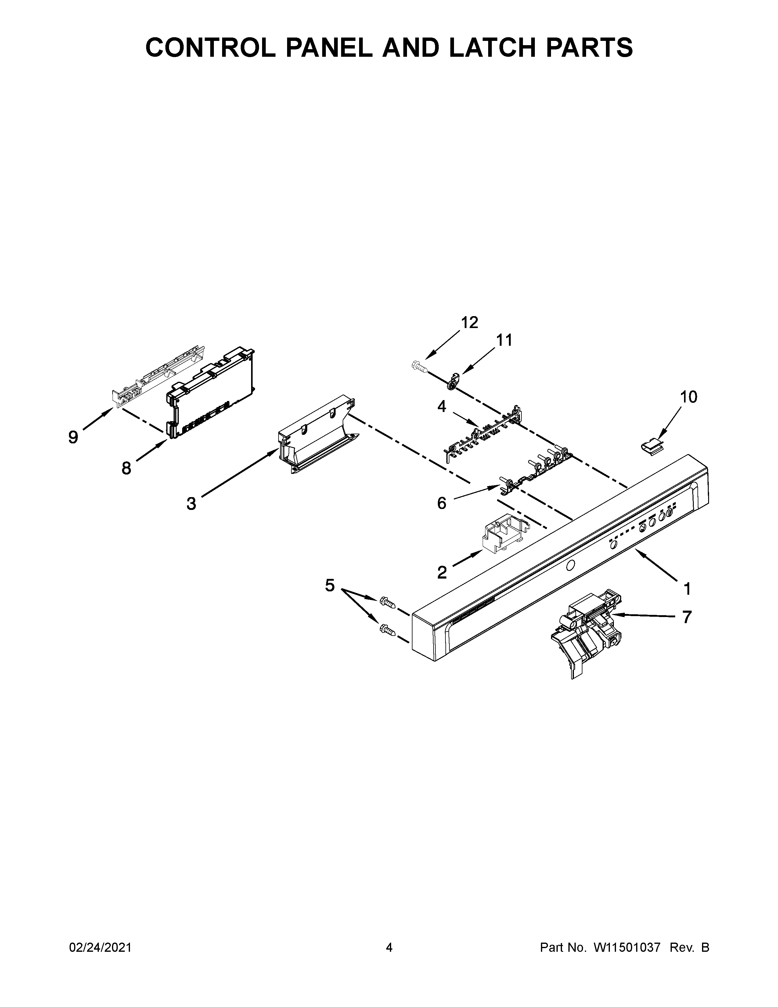 Control panel and latch parts