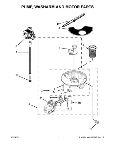 Pump, washarm and motor parts