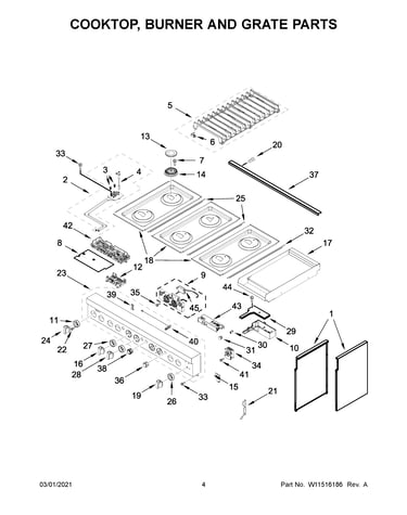 Cooktop, burner and grate parts