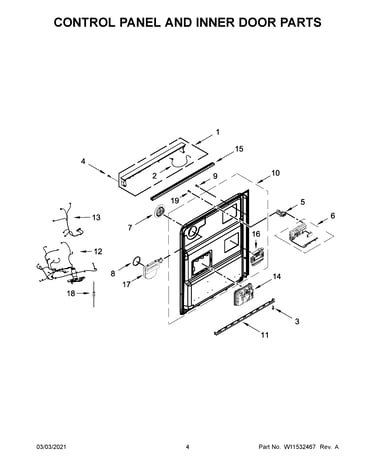 Control panel and inner door parts