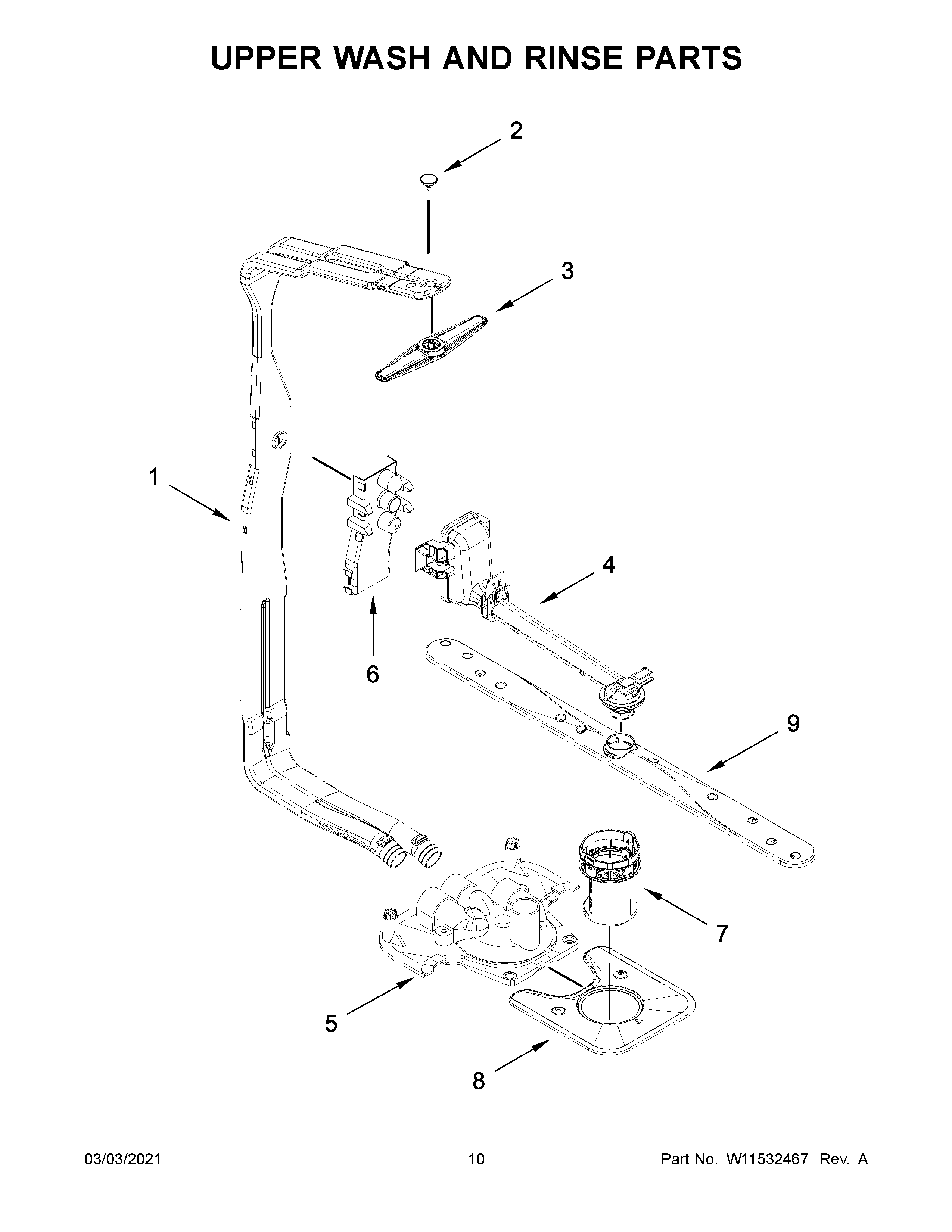 Upper wash and rinse parts