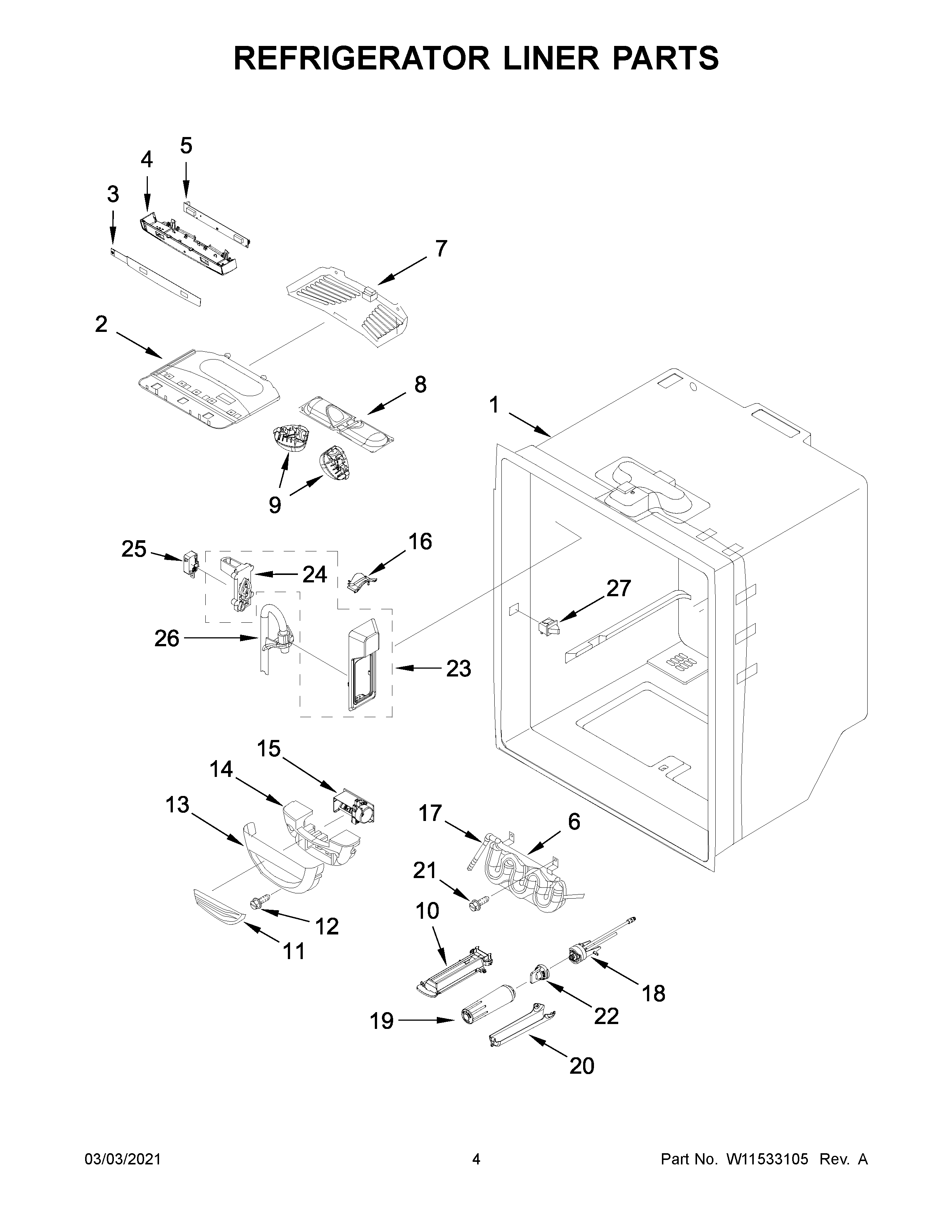 Refrigerator liner parts