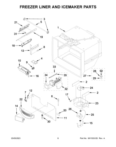 Freezer liner and icemaker parts
