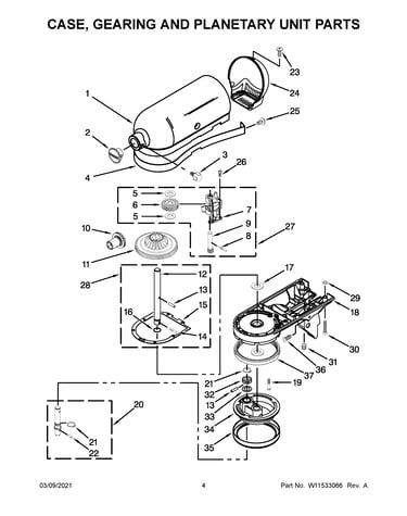 Case, gearing and planetary unit parts