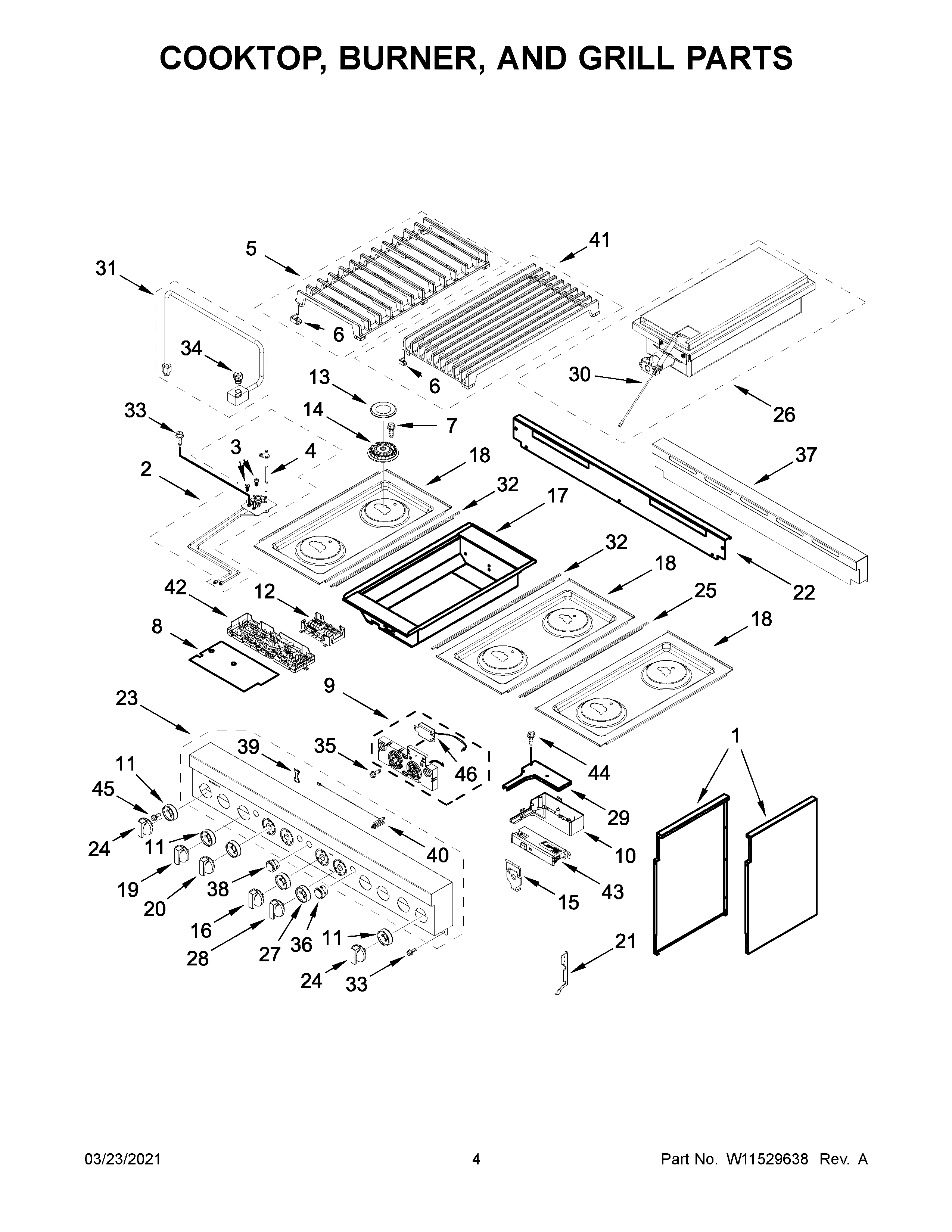 COOKTOP, BURNER, AND GRILL PARTS