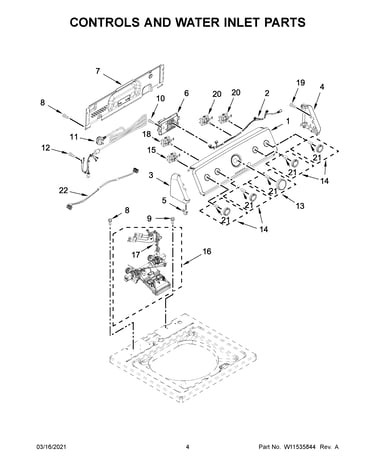 Controls and water inlet parts