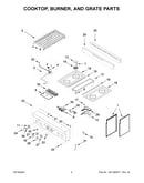 Cooktop, burner, and grate parts