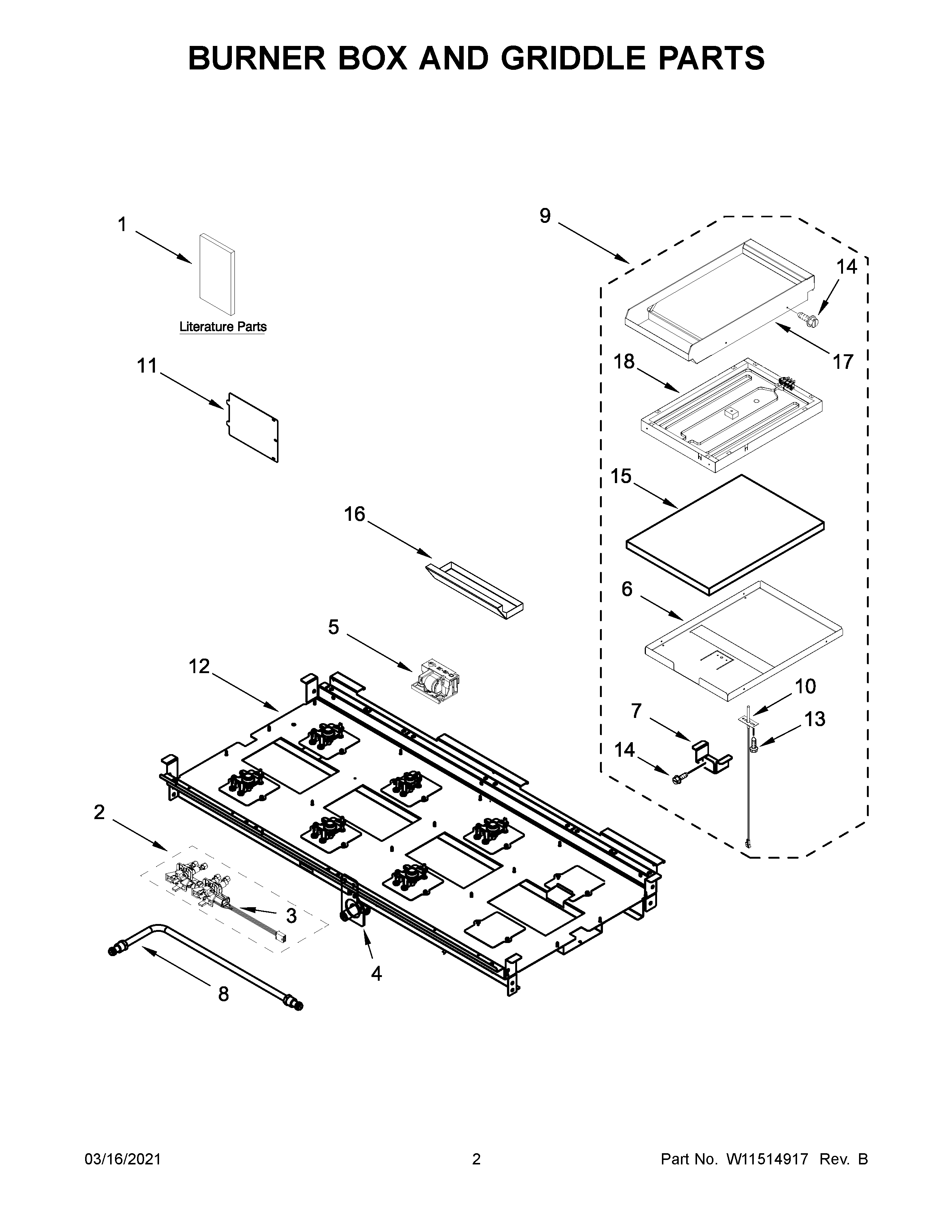 Burner box and griddle parts