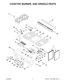 Cooktop, burner, and griddle parts