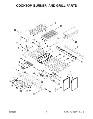 Cooktop, burner, and grill parts