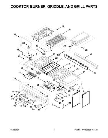 Cooktop, burner, griddle, and grill parts
