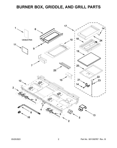 Burner box, griddle, and grill parts
