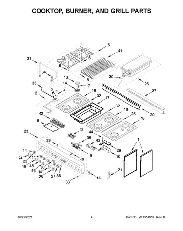 Cooktop, burner, and grill parts