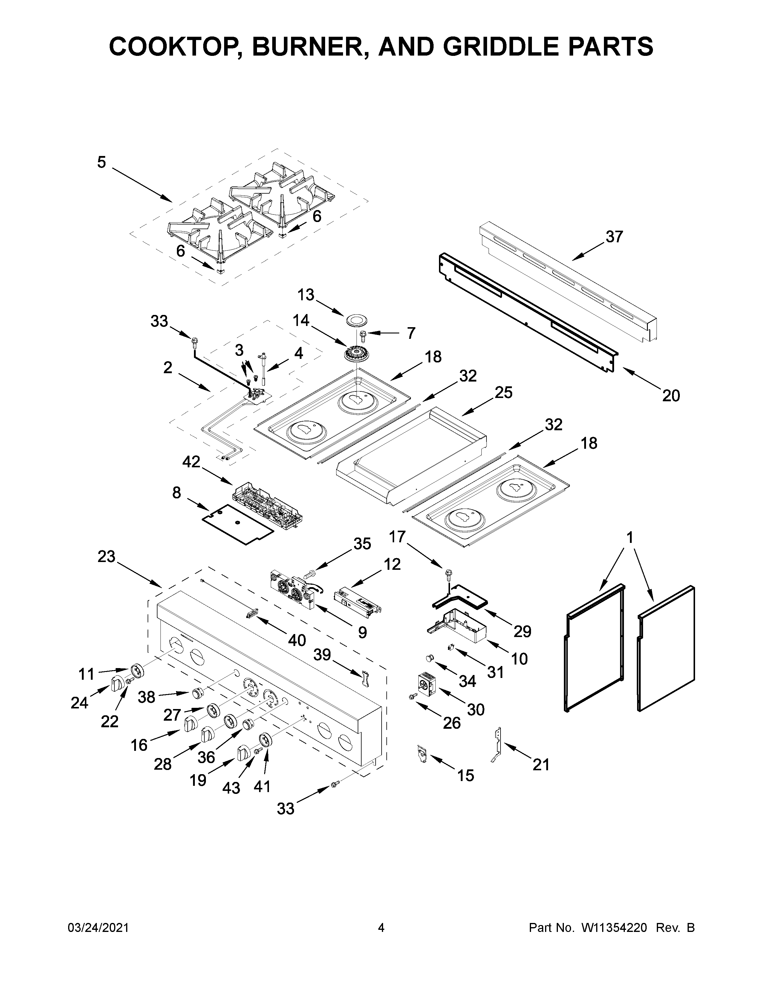 COOKTOP, BURNER, AND GRIDDLE PARTS