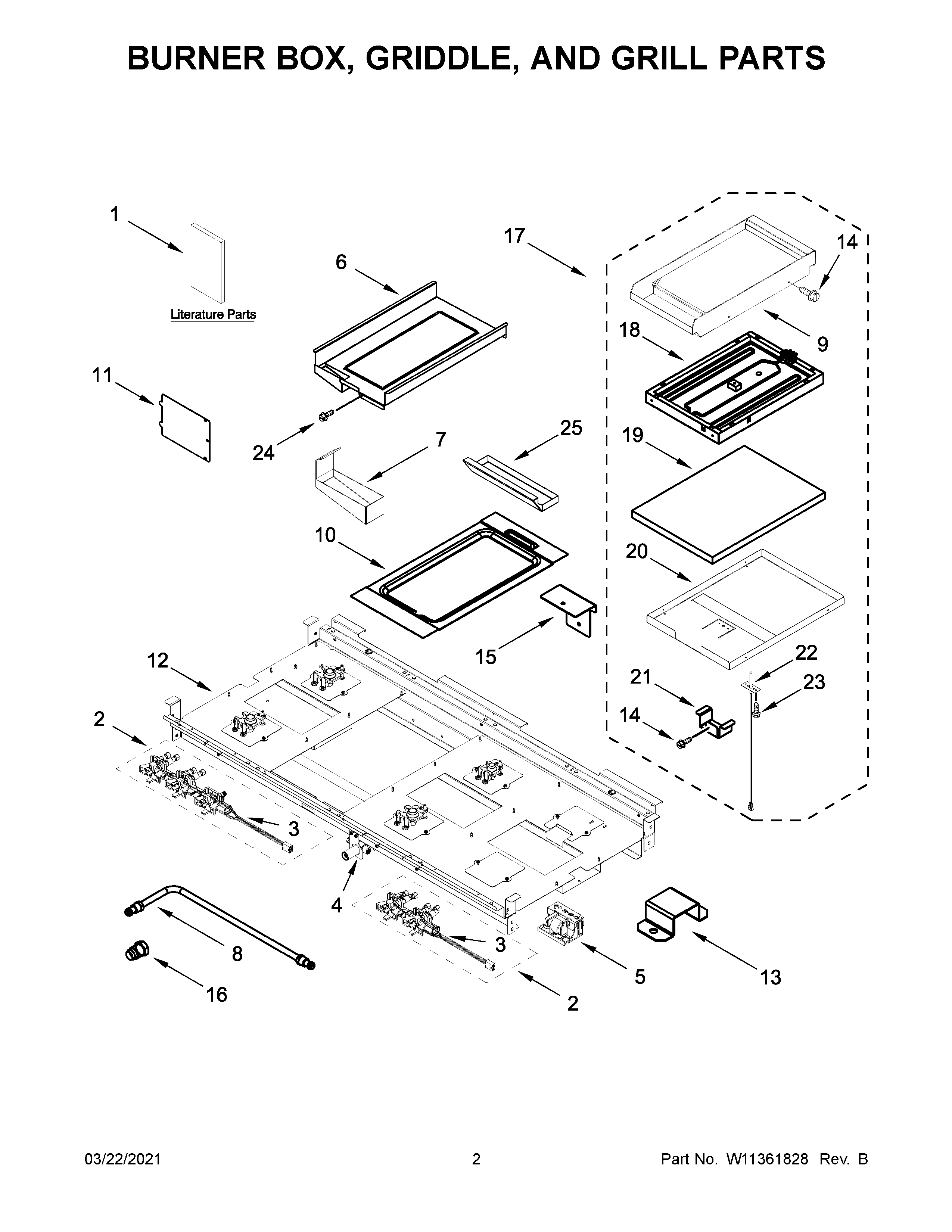 Burner box, griddle, and grill parts