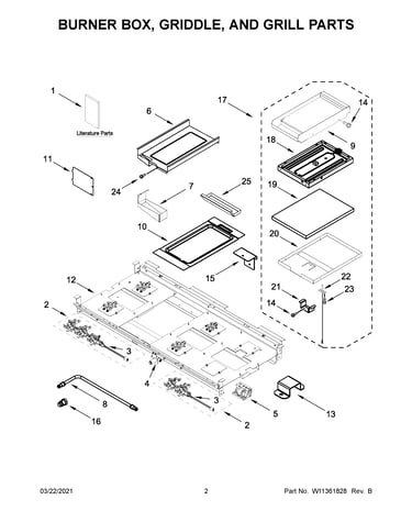 Burner box, griddle, and grill parts
