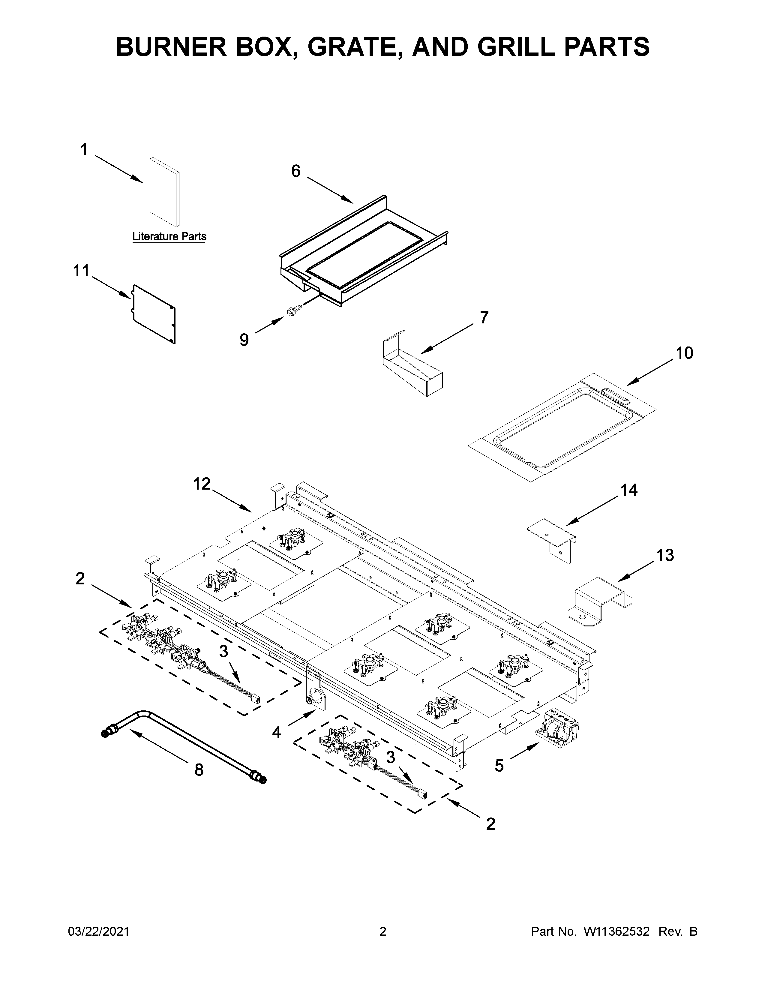 Burner box, grate, and grill parts