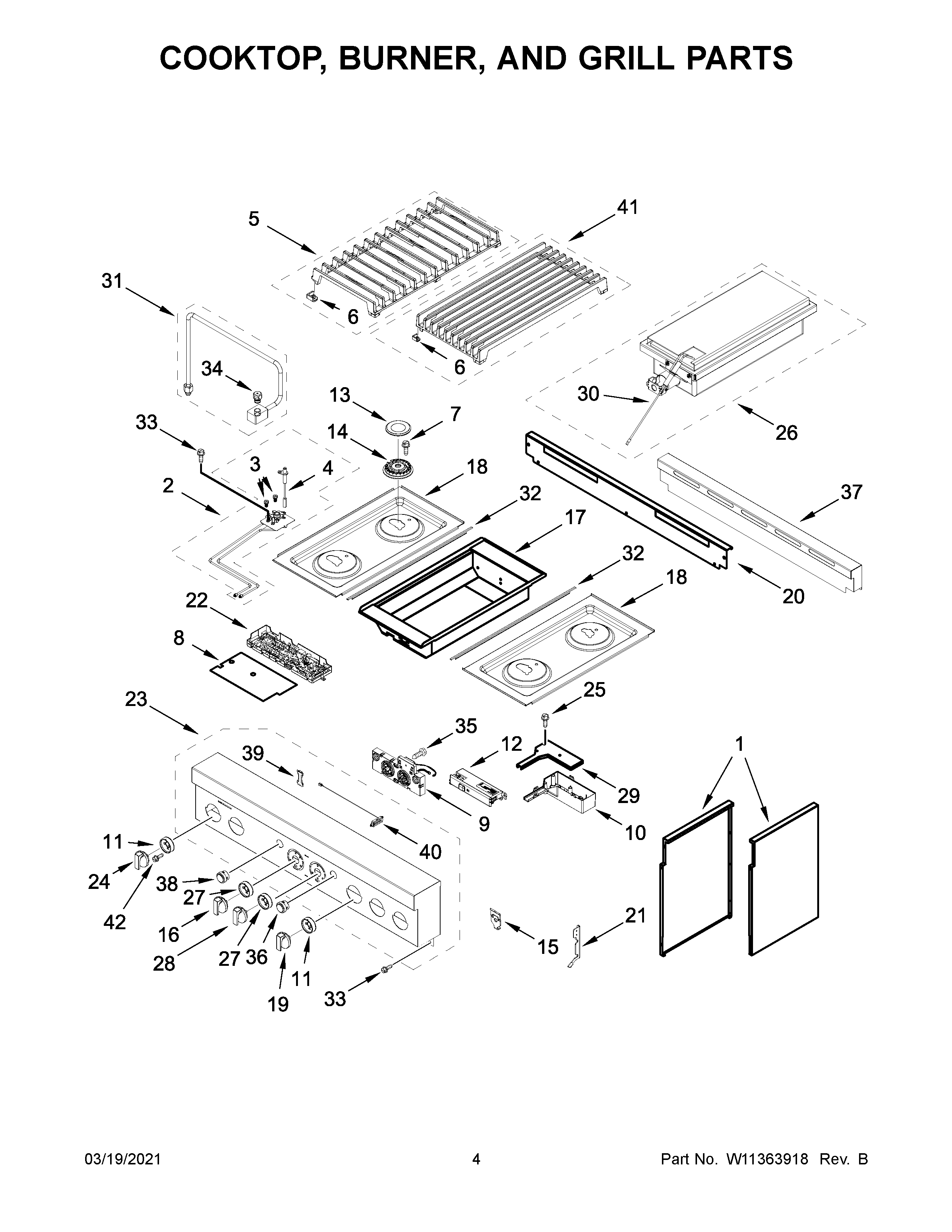 COOKTOP, BURNER, AND GRILL PARTS