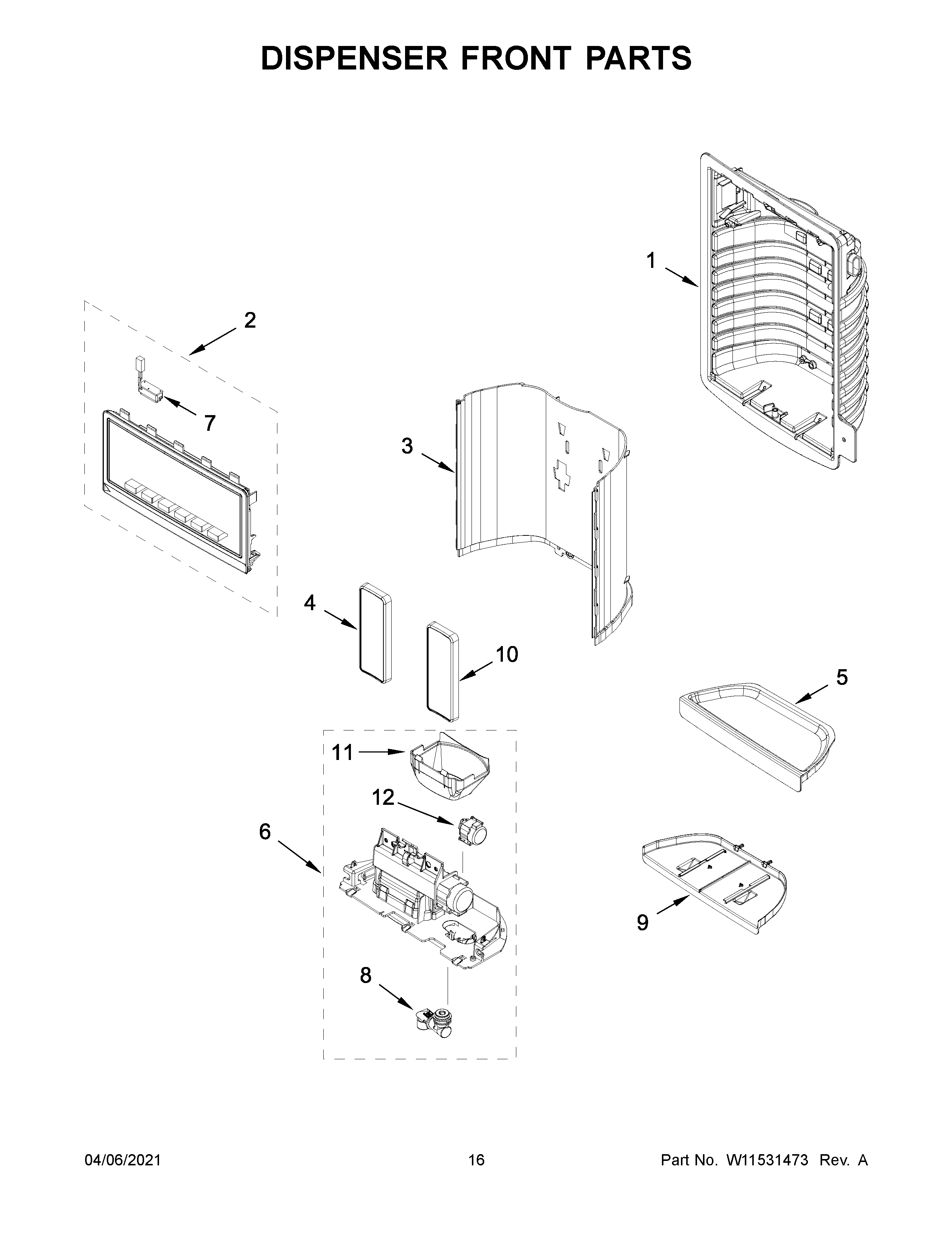 Dispenser front parts