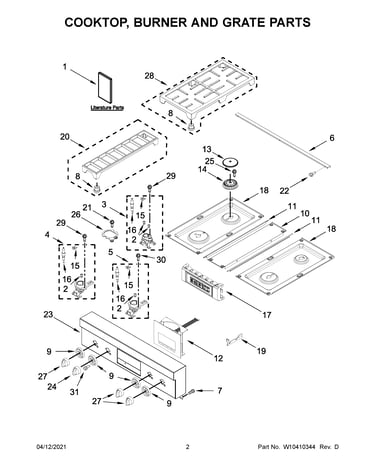 Cooktop, burner and grate parts