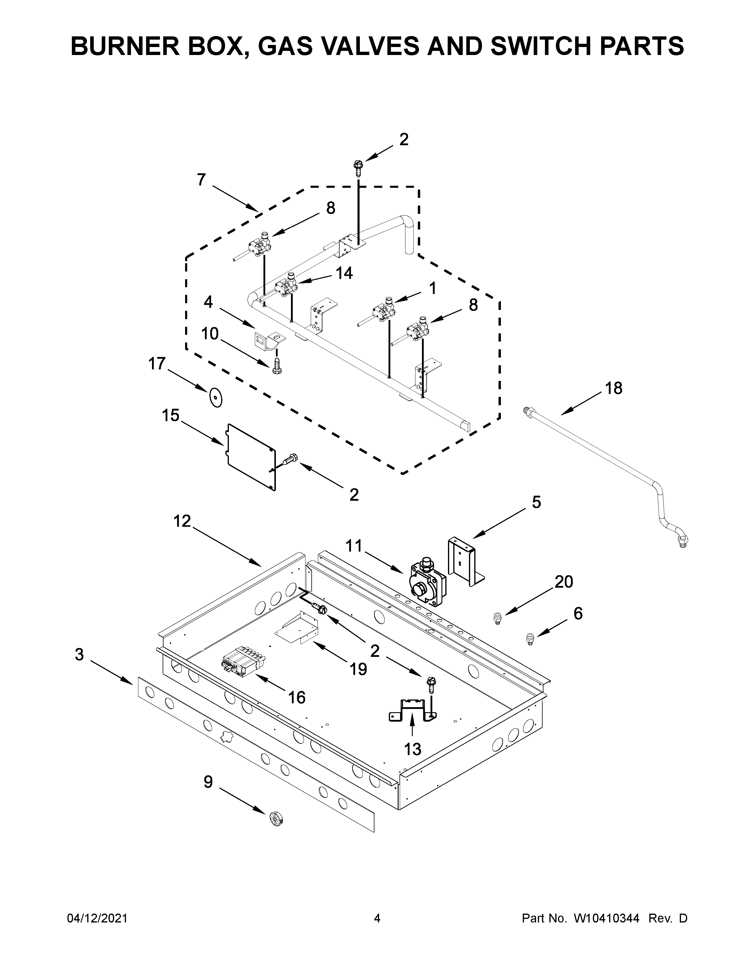 BURNER BOX, GAS VALVES AND SWITCH PARTS