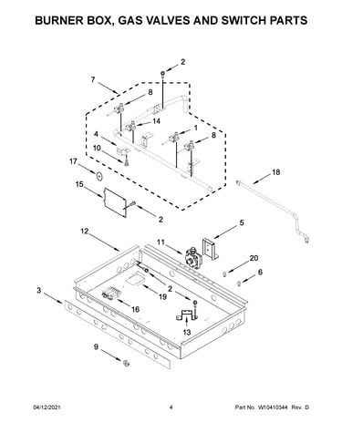 Burner box, gas valves and switch parts