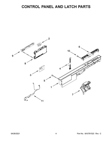 Control panel and latch parts