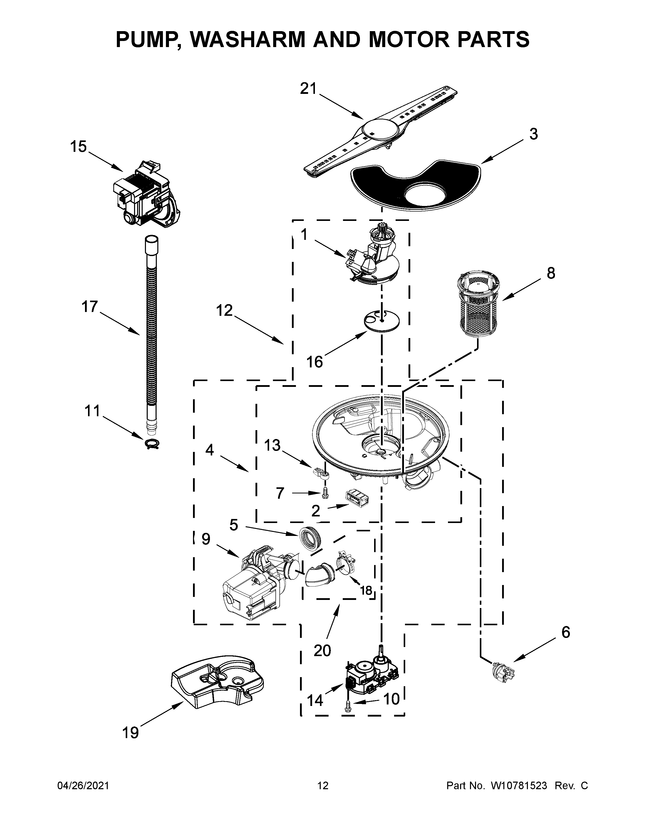 Pump, washarm and motor parts