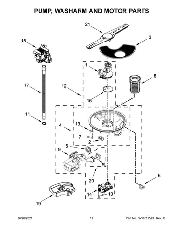 Pump, washarm and motor parts