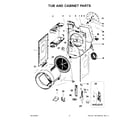 Whirlpool WCD3090JW0 tub and cabinet parts diagram